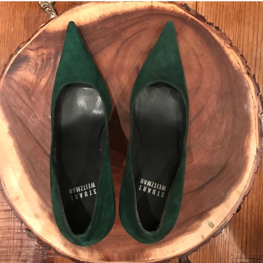 Stuart Weitzman Green Suede Pointy Stilettos Heels - Picture 3 of 4